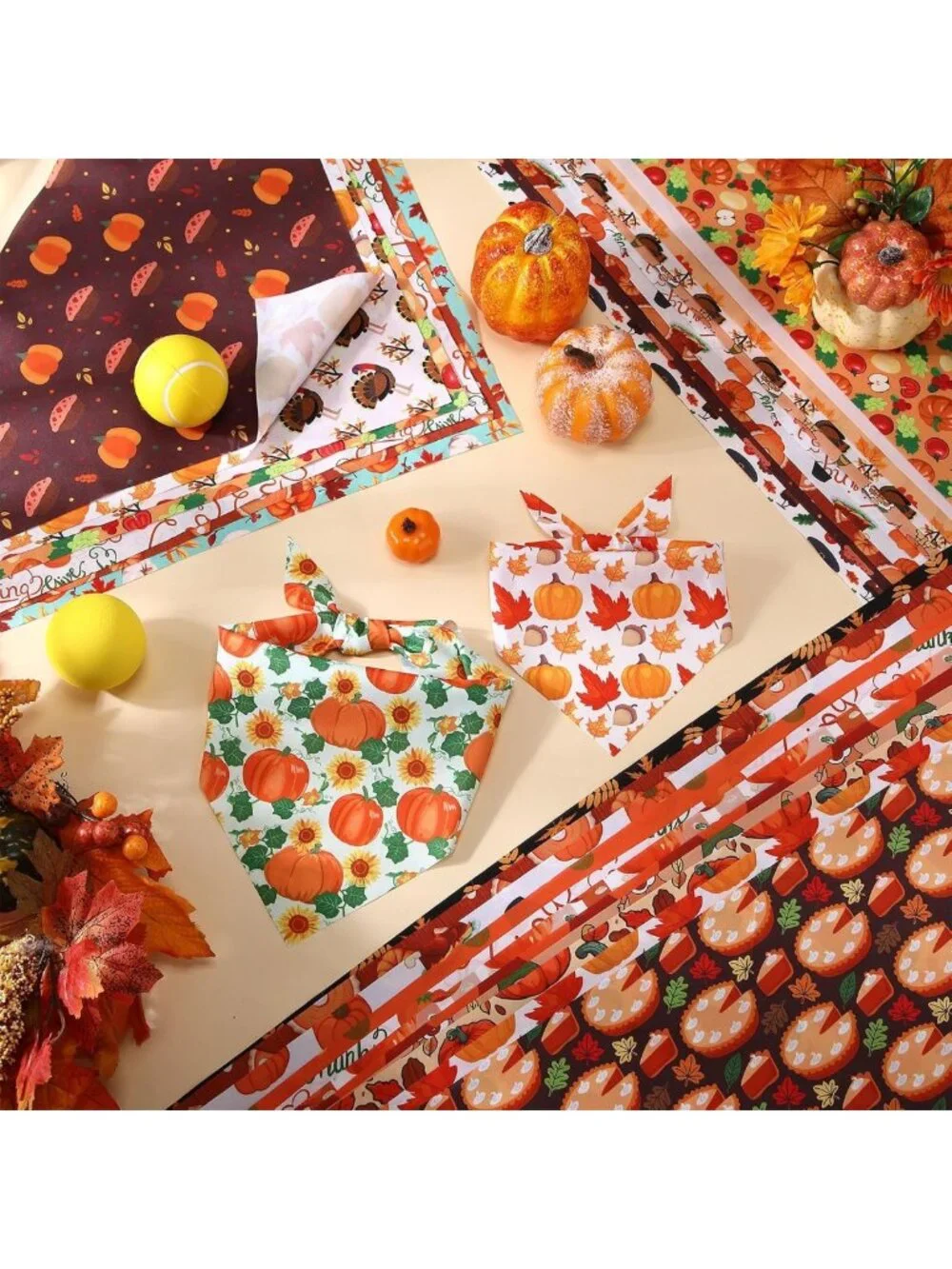 100 Pcs Fall Dog Bandanas - Adjustable Washable Autumn Scarves for Pets